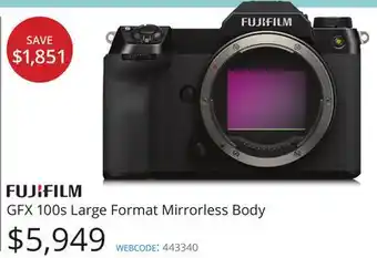 Vistek Fujifilm gfx 100s large format mirrorless body offer