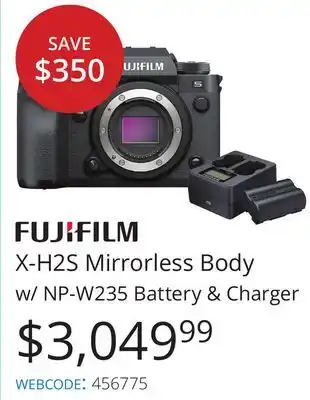 Vistek Fujifilm x-h2s mirrorless body w/np-w235 battery & charger offer