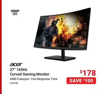 Visions Electronics Acer 27 165hz curved gaming monitor offer