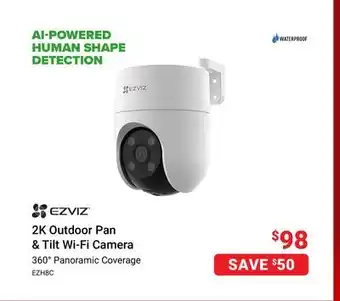 Visions Electronics Ezviz 2k outdoor pan & tilt wi-fi camera offer