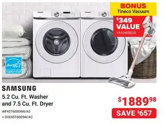 Visions Electronics Samsung 5.2 cu. ft. washer and 7.5 cu. ft. dryer offer