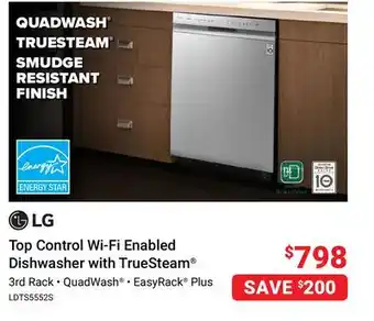Visions Electronics Lg top control wi-fi enabled dishwasher with truesteam offer