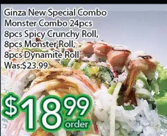 Ample Food Market Ginza new special combo monster combo 24pcs 8pcs spicy crunchy roll, 8pcs monster roll, 8pcs dynamite roll offer