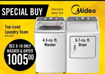 The Brick Midea 4.3 cu. ft. top-load washer and 6.7 cu. ft. electric dryer - white offer