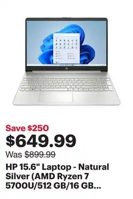 Best Buy Hp 15.6 laptop - natural silver (amd ryzen 7 5700u/512 gb/16 gb ram/amd radeon graphics/windows 10) offer