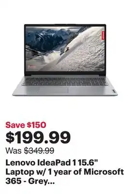 Best Buy Lenovo ideapad 1 15.6 laptop w/ 1 year of microsoft 365 - grey (amd athlon/128gb ssd/4gb ram) offer