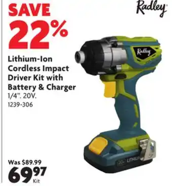 Home Hardware Lithium-ion cordless impact driver kit with battery & charger offer