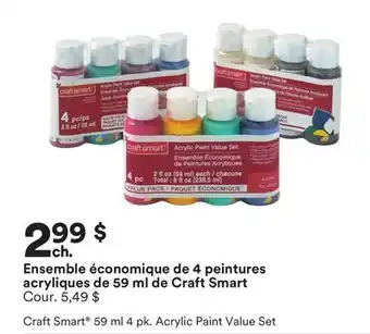 Michaels Ensemble économique de 4 peintures acryliques de 59 ml de craft smart offer