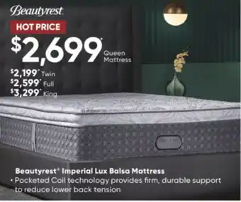 Sleep Country Beautyrest imperial lux balsa mattress offer