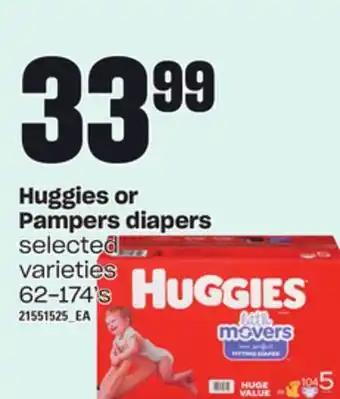 Independent Grocer Huggies or pampers diapers, 62-174's offer
