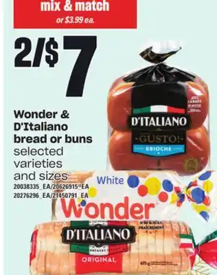 Loblaws Wonder & d'italiano bread or buns offer