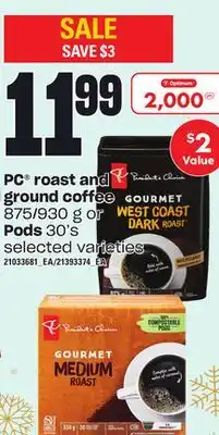 Loblaws Pc roast and ground coffee 875/930 g or pods 30's offer