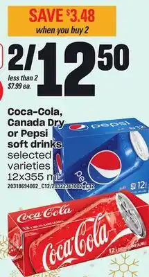 Loblaws Coca-cola, canada dry or pepsi soft drinks, 12x355 ml offer