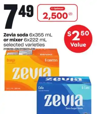 Loblaws Zevia soda 6x355 ml or mixer 6x222 ml offer