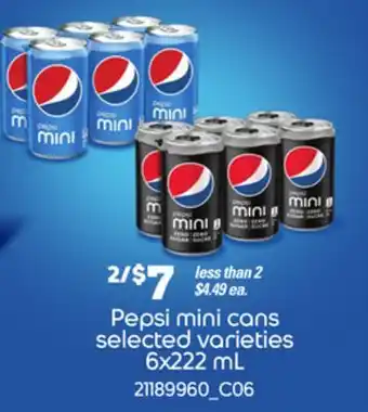 Loblaws Pepsi mini cans, 6x222 ml offer