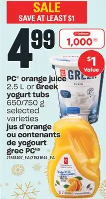 Valu-mart Jus d'orange ou contenants de yogourt grec pc offer