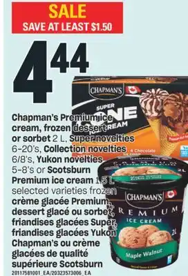Valu-mart Crème glacée premium, dessert glacé ou sorbet, friandises glacées super, friandises glacées yukon chapman's ou crème glacées offer