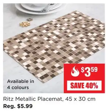 Kitchen Stuff Plus Ritz metallic placemat, 45 x 30 cm offer