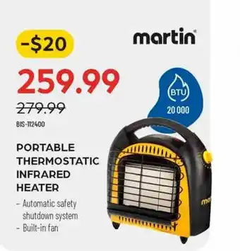 Pronature Martin portable thermostatic infrared heater offer
