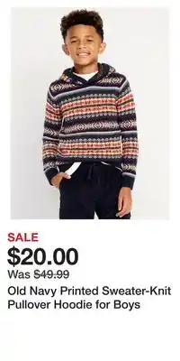 Old Navy Old navy printed sweater-knit pullover hoodie for boys offer