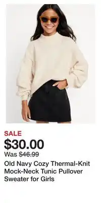 Old Navy Old navy cozy thermal-knit mock-neck tunic pullover sweater for girls offer