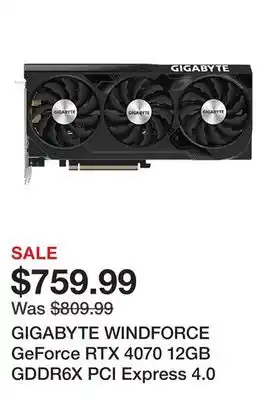 Newegg Gigabyte windforce geforce rtx 4070 12gb gddr6x pci express 4.0 x16 atx video card gv-n4070wf3oc-12gd offer
