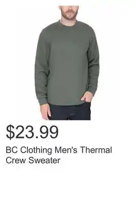 Costco Bc clothing men's thermal crew sweater offer