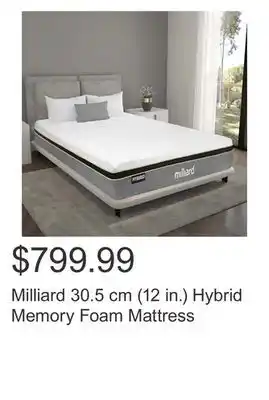 Costco Milliard 30.5 cm (12 in.) hybrid memory foam mattress offer