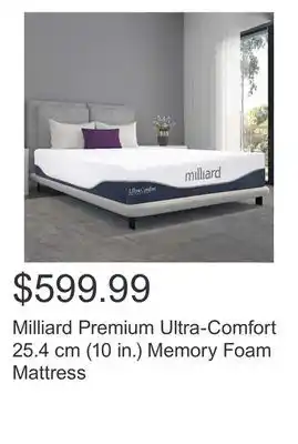 Costco Milliard premium ultra-comfort 25.4 cm (10 in.) memory foam mattress offer