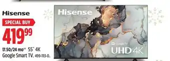 Canadian Tire Hisense 55 4k google smart tv offer