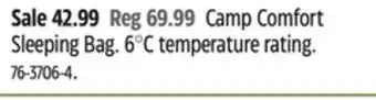 Canadian Tire Camp comfort sleeping bag offer