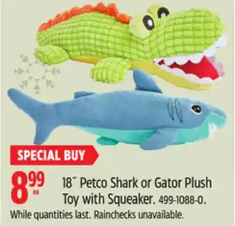 Canadian Tire 18 petco shark or gator plush toy with squeaker offer