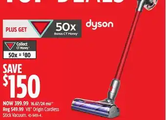 Canadian Tire Dyson v8 origin cordless stick vacuum offer