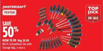 Canadian Tire Mastercraft 80-pc screwdriver set with storage bag offer