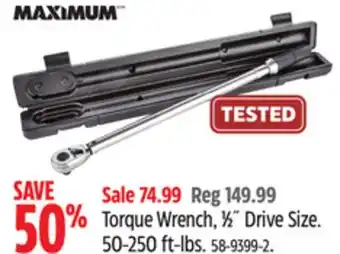 Canadian Tire Maximum torque wrench, 1⁄2˝ drive size offer
