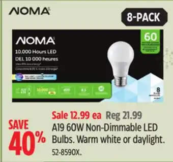 Canadian Tire Noma a19 60w non-dimmable led bulbs offer