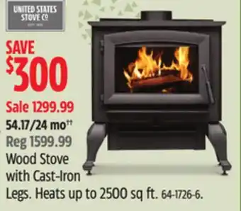 Canadian Tire Us stove company wood stove with cast-iron legs offer