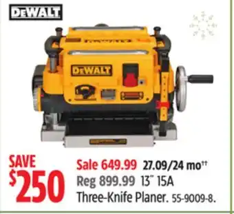 Canadian Tire Dewalt 13˝ 15a three-knife planer offer
