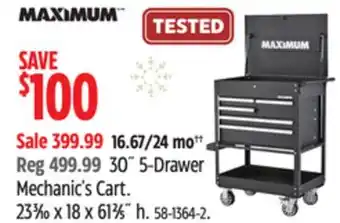 Canadian Tire Maximum 30˝ 5-drawer mechanic's cart offer