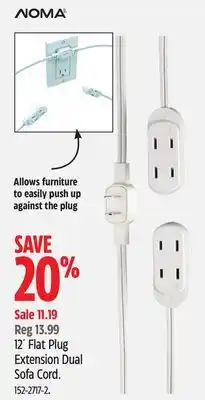 Canadian Tire 12´ flat plug extension dual sofa cord offer