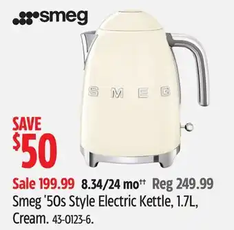 Canadian Tire Smeg '50s style electric kettle, 1.7l, cream offer