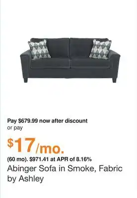 Ashley Furniture Abinger sofa in smoke, fabric by ashley offer