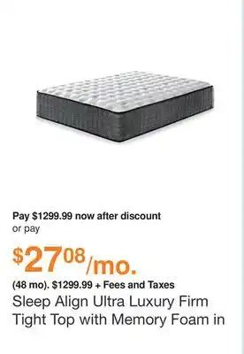Sleep align ultra luxury firm tight top with memory foam in white, size: queen by ashley