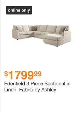 Ashley Furniture Edenfield 3 piece sectional in linen, fabric by ashley offer