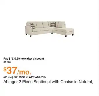 Ashley Furniture Abinger 2 piece sectional with chaise in natural, fabric by ashley offer