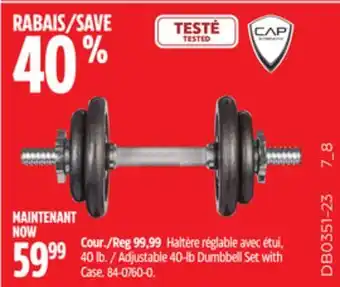 Canadian Tire Cap barbell adjustable 40-lb dumbbell set with case offer