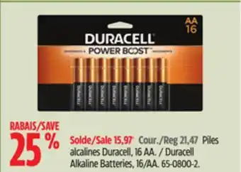 Canadian Tire Duracell alkaline batteries, 16/aa offer