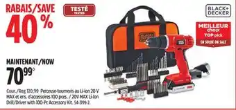 Canadian Tire Black + decker 20v max li-ion drill/driver with 100-pc accessory kit offer