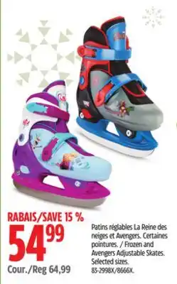 Canadian Tire Disney frozen and avengers adjustable skates offer