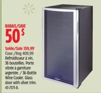 Canadian Tire Master chef 36-bottle wine cooler glass door with silver trim offer